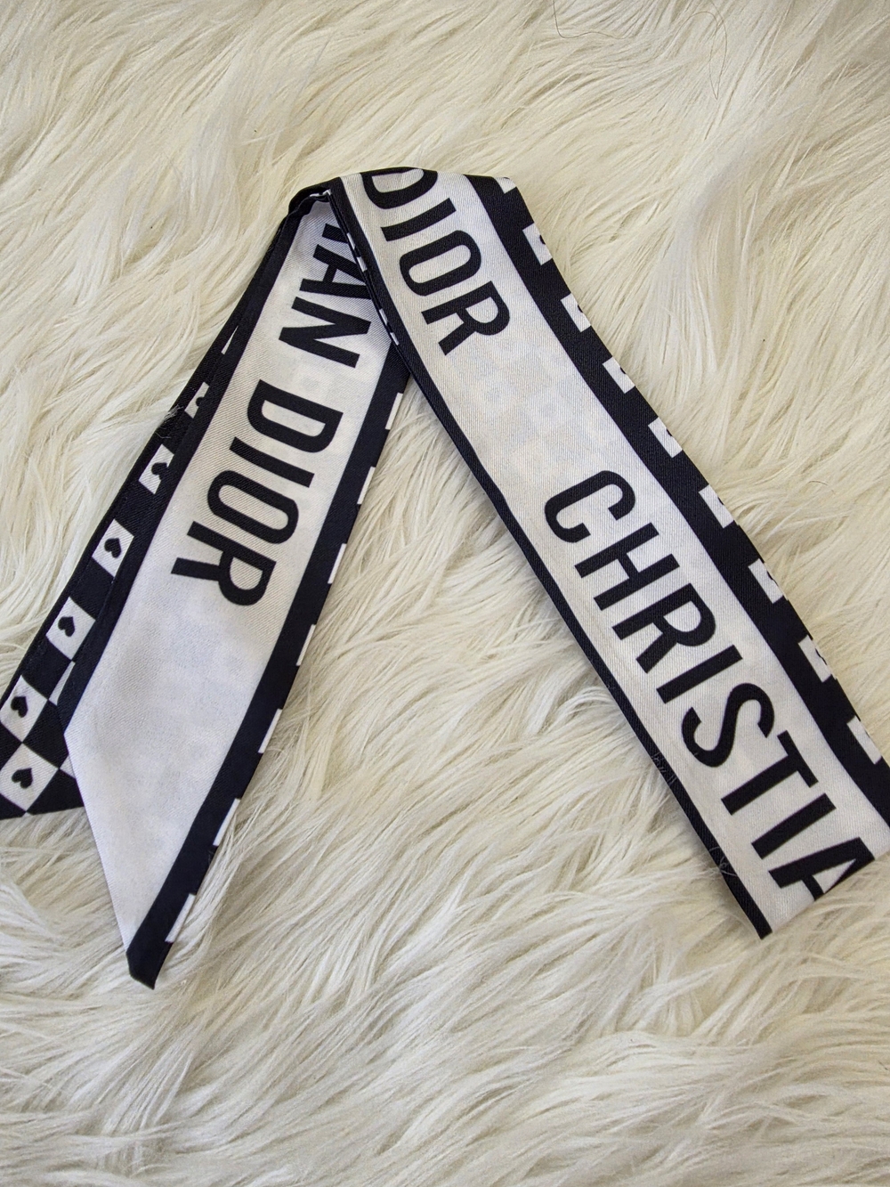 Black and White Twilly Ribbon Bow Mini Scarf